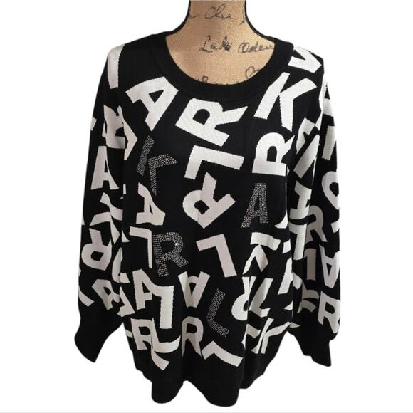 Karl Lagerfeld Women's Black Scrambled Logo Heavyweight Sweater Plus Size 2X New - Picture 2 of 14